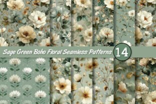 Sage Green Boho Floral Seamless Patterns Graphic by PinkyDesigns ...