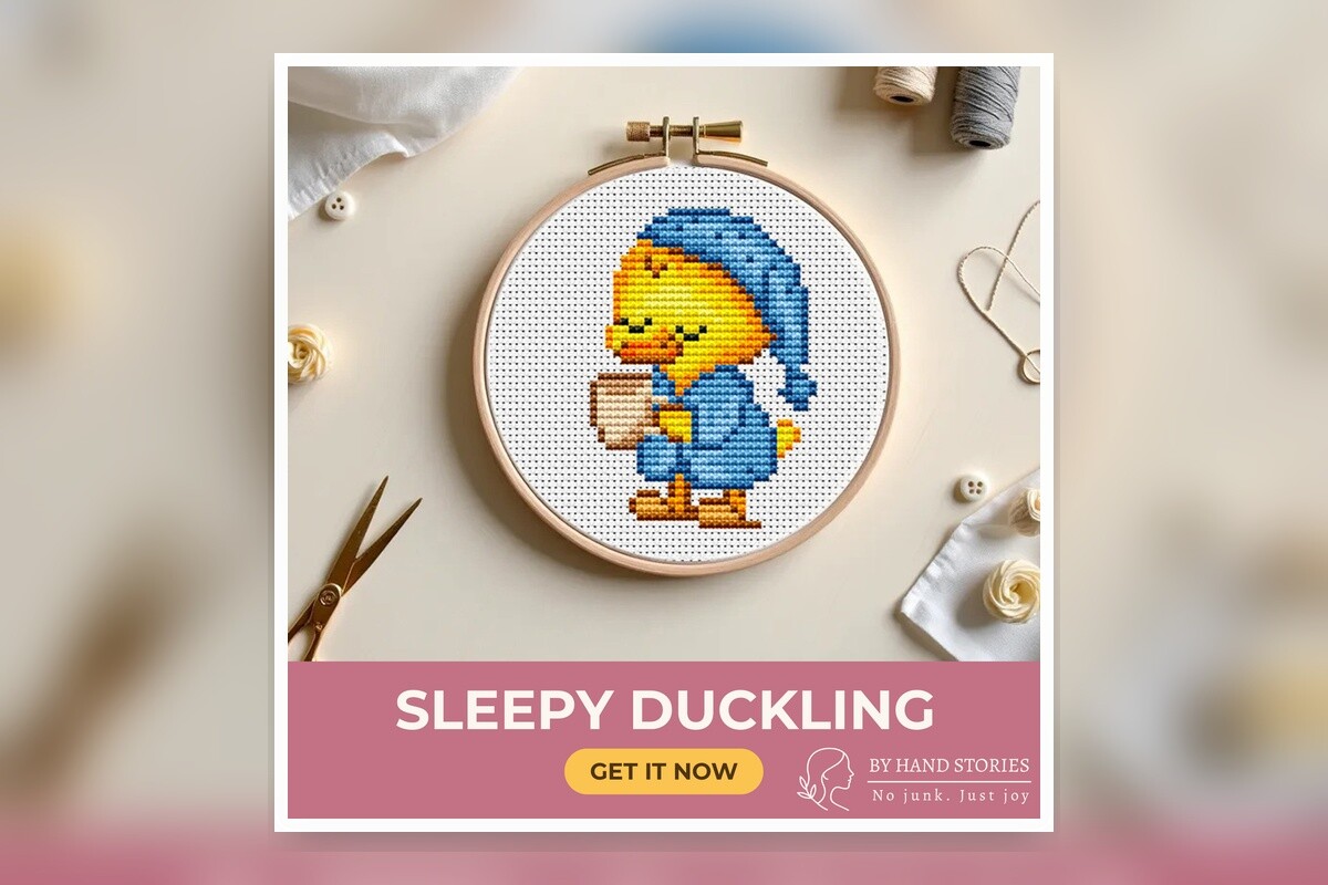 Sleepy Duckling Cross Stitch Pattern PDF