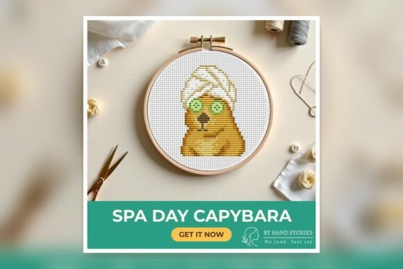 Spa Day Capybara Cross Stitch Pattern PD