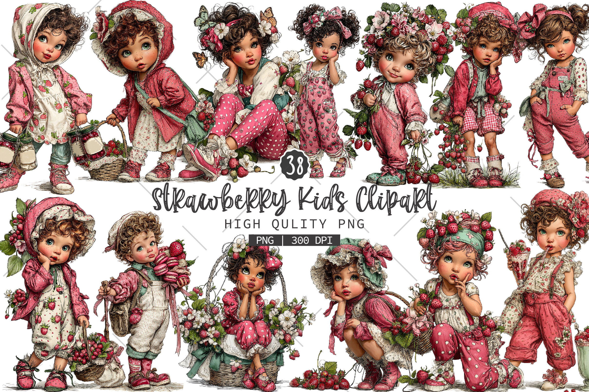 Strawberry Kids PNG Clipart Bundle Graphic by RevolutionCraft ...
