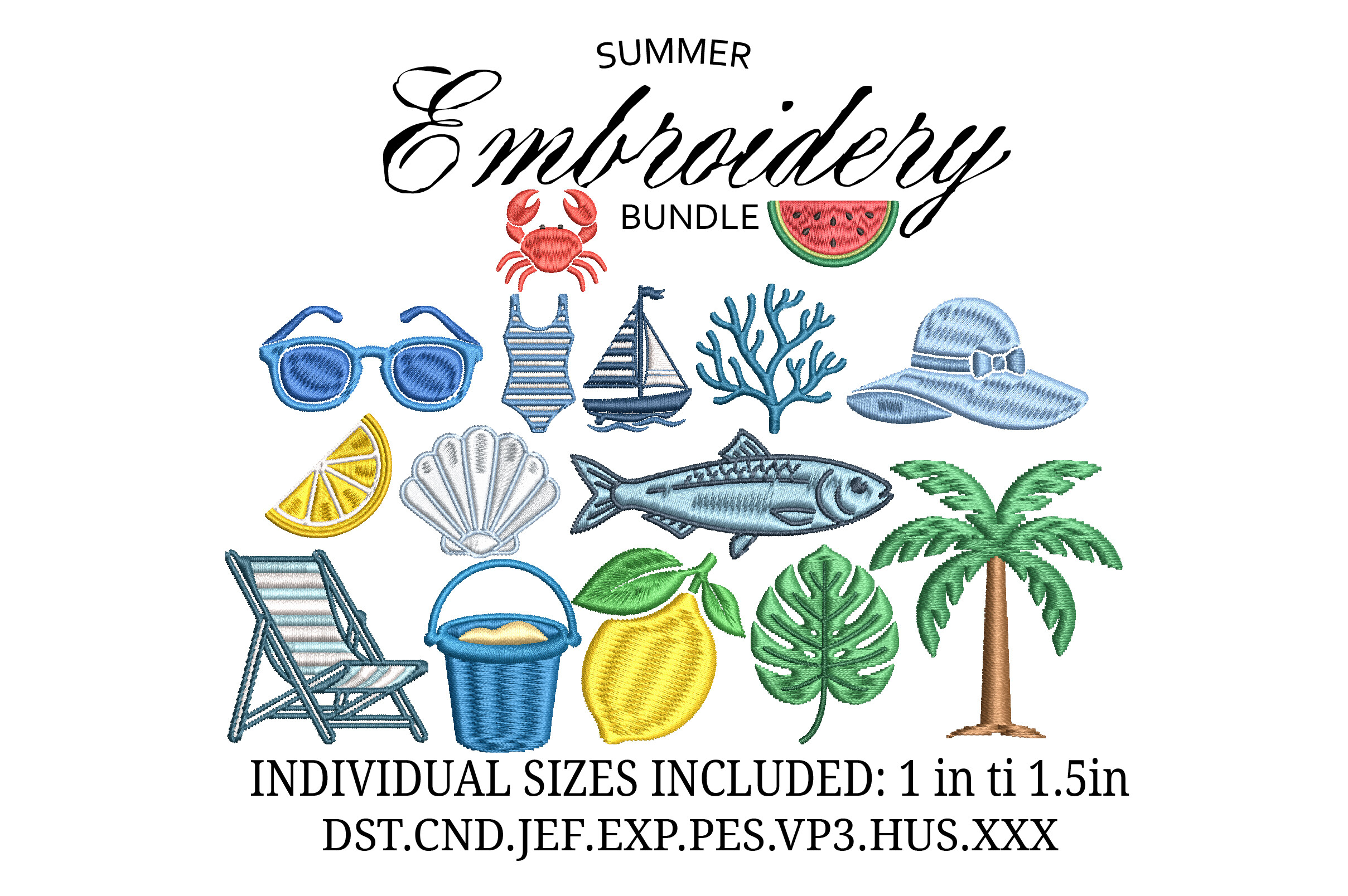 Summer Beach Icons Embroidery Design
