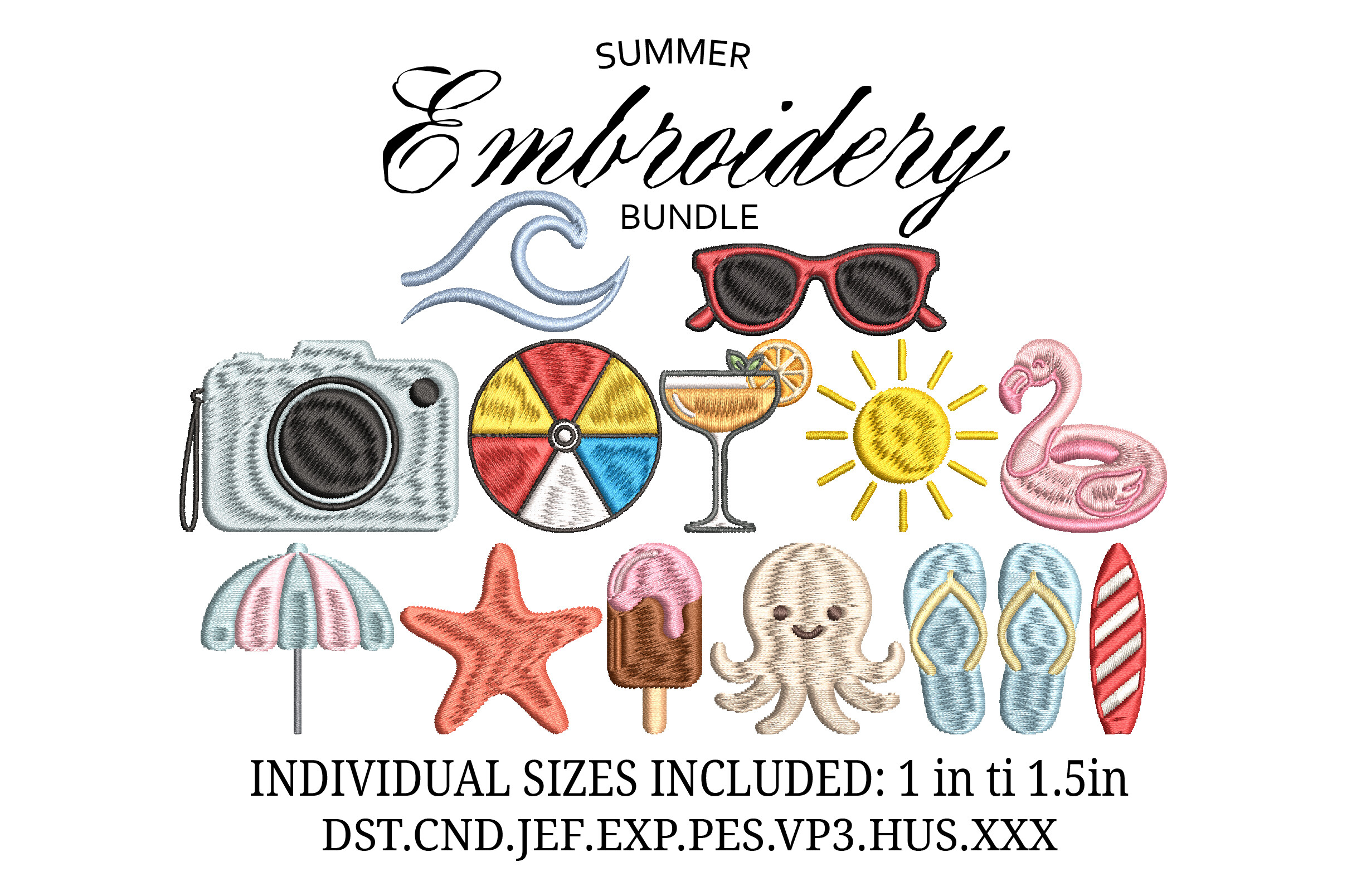 Summer Icons Embroidery Design