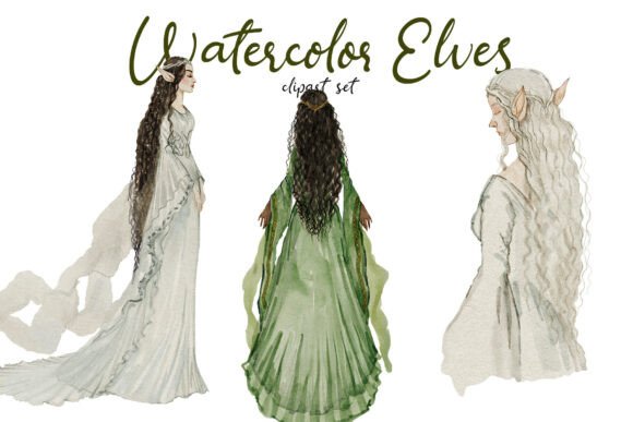 Watercolor Elf Portrait Hand-drawn Pack for etsy pet portrait fantasy listings