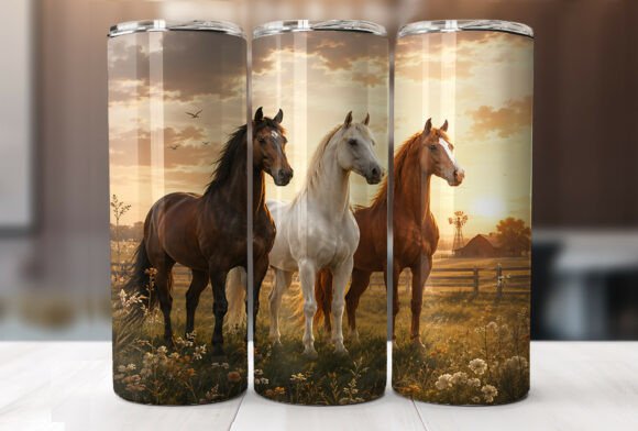 Western Horses 20 Oz Tumbler Wrap PNG
