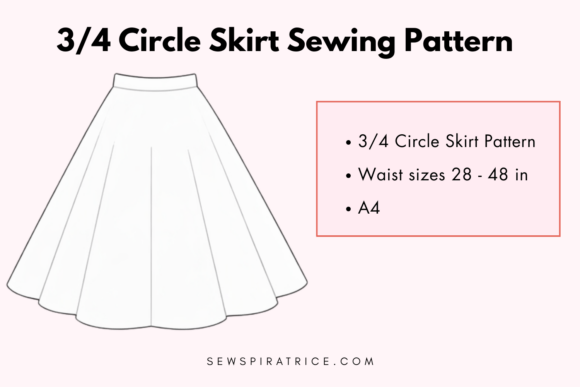 3/4 Circle Skirt Sewing Pattern PDF