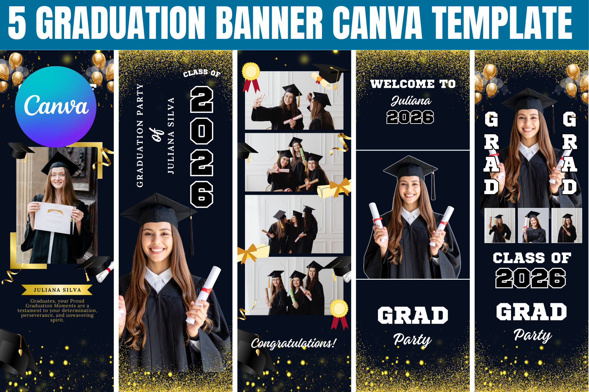 5 Graduation Banner Canva Template Graphic by Gfx Shaown · Creative Fabrica