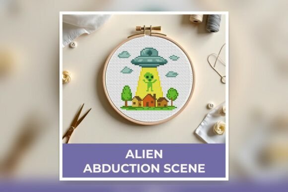 Alien Abduction Scene Cross Stitch Patte