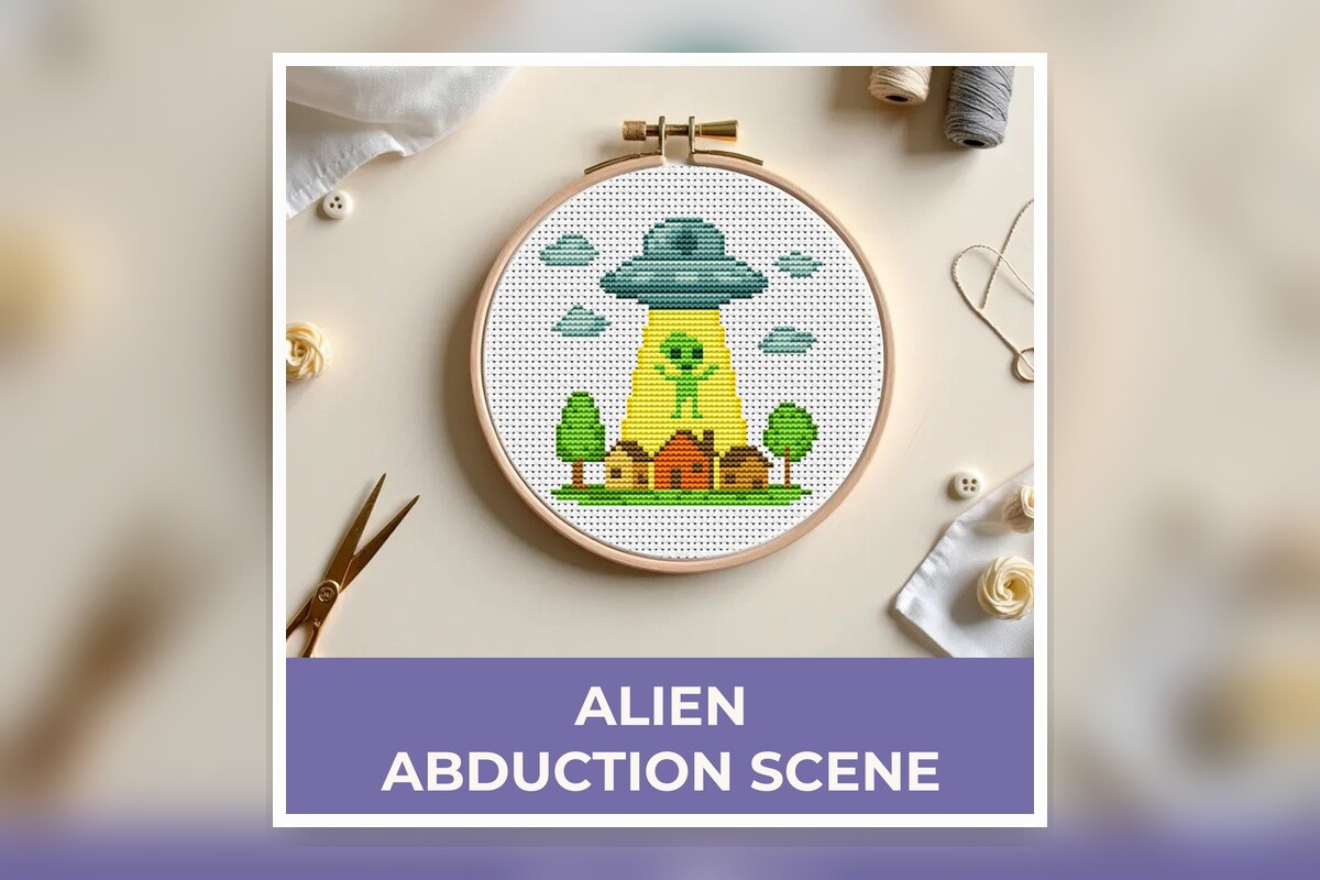 Alien Abduction Scene Cross Stitch Patte