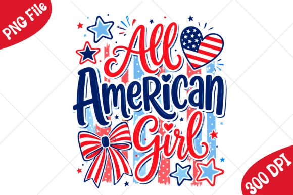 All American Girl Preppy 4th of July PNG Graphic T-shirt Designs By Ma Digital Studio
