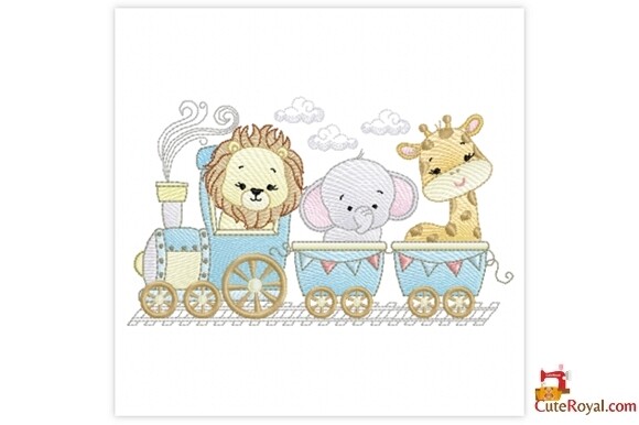 Baby Safari Animals in Blue Train
