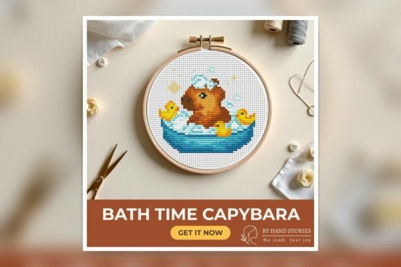 Bath Time Capybara Cross Stitch Pattern
