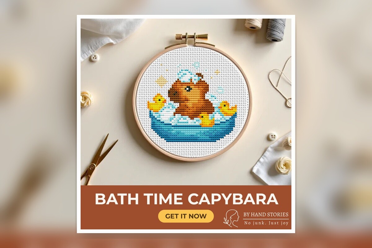 Bath Time Capybara Cross Stitch Pattern