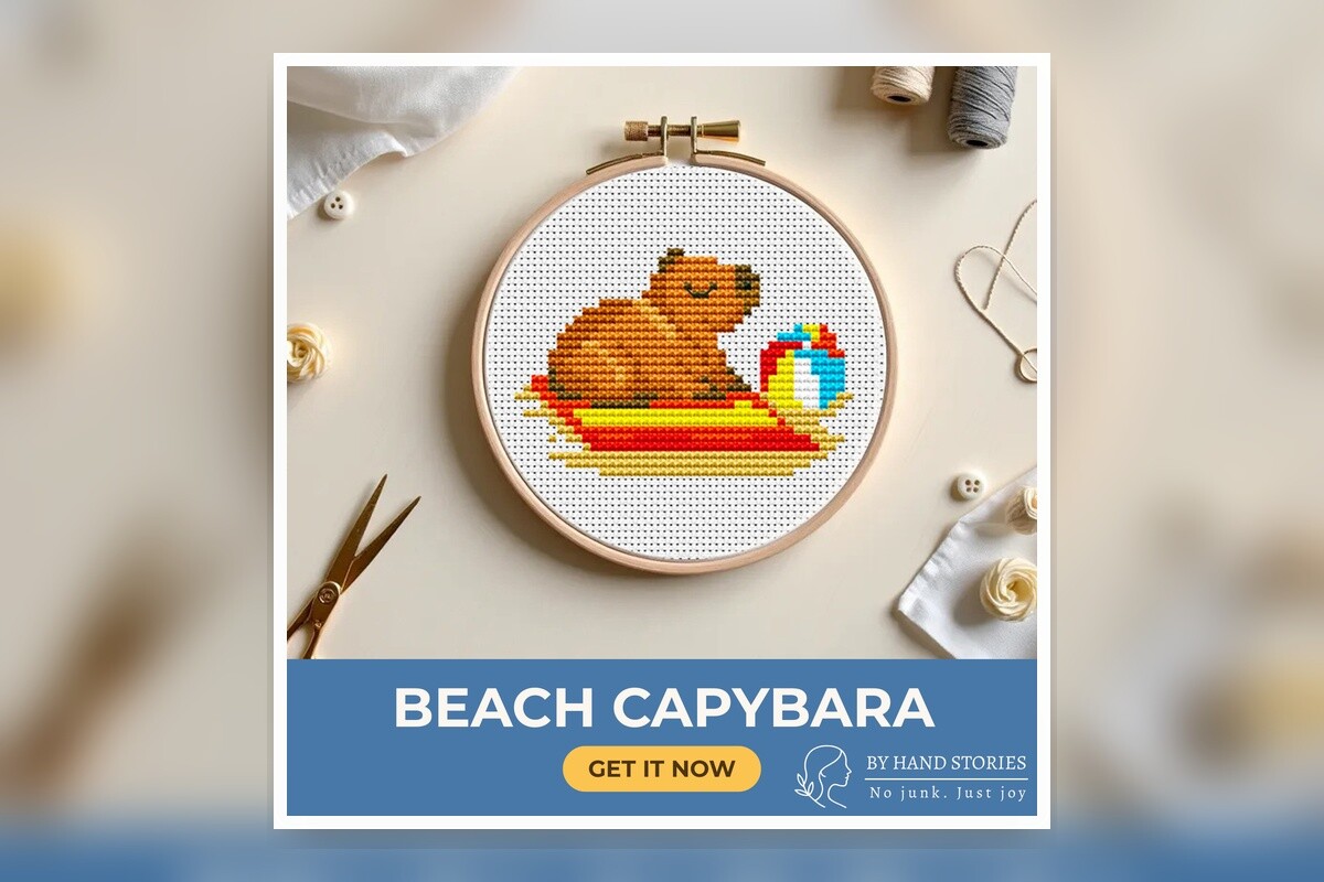 Beach Capybara Cross Stitch Pattern PDF