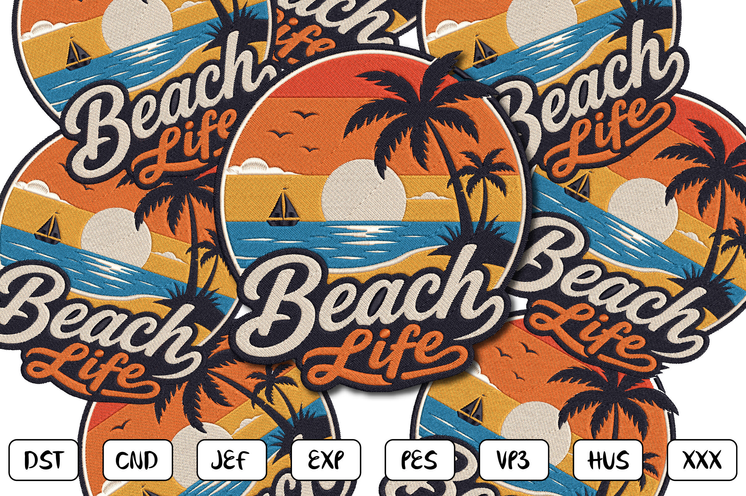 Beach Life Embroidery Design