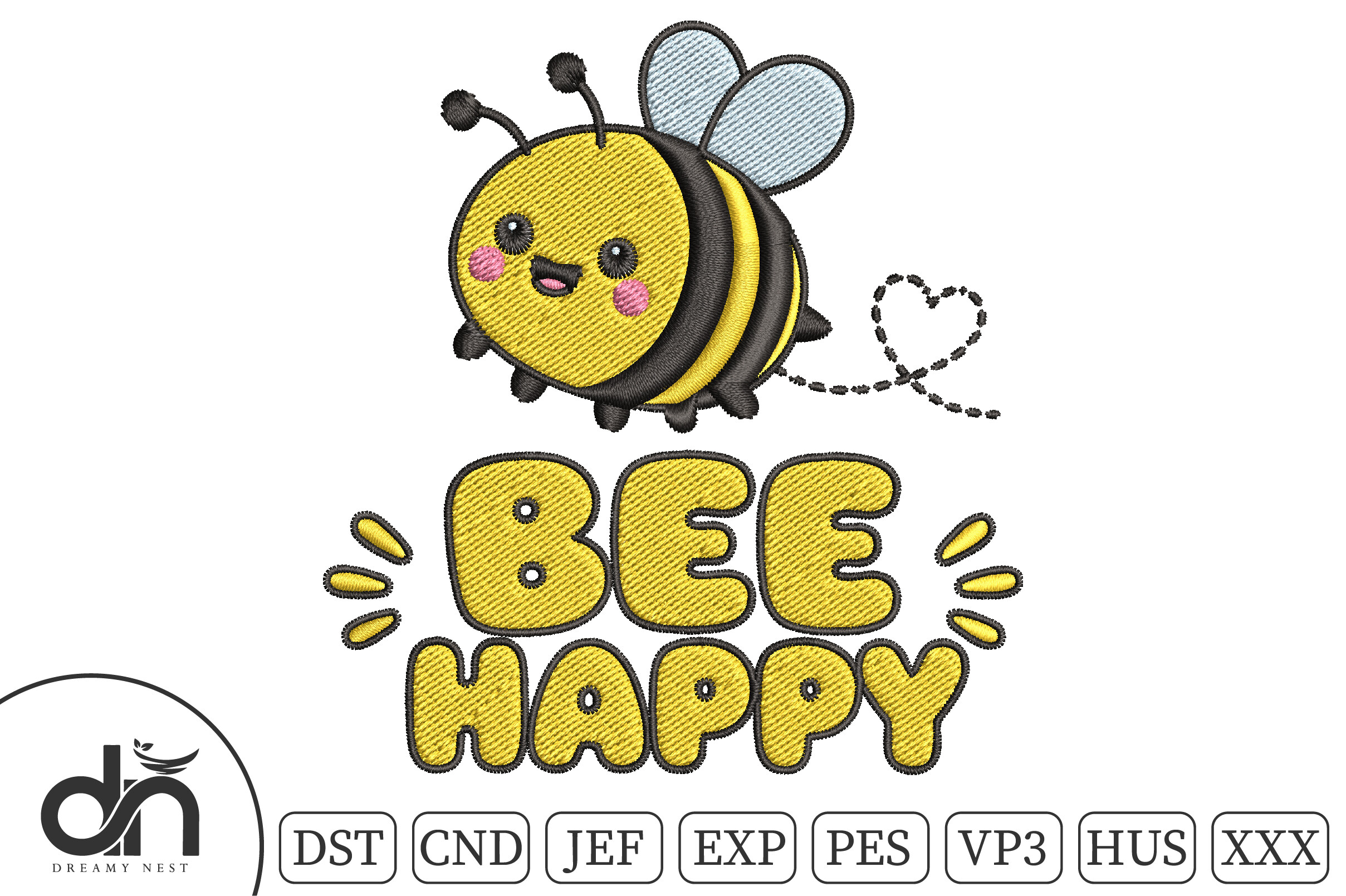 Bee Happy Cute Bumblebee Embroidery