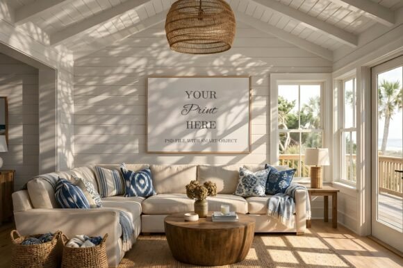 Boho Coastal Living Room Frame Mockup Graphic Frames & Posters By Mockups Of Imaginations