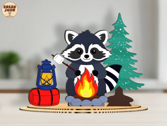 Camping Raccoon Stand Decor Cut File SVG