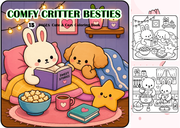 Preview of Comfy Critter Besties Cute & Cozy Color coloring pages for adults