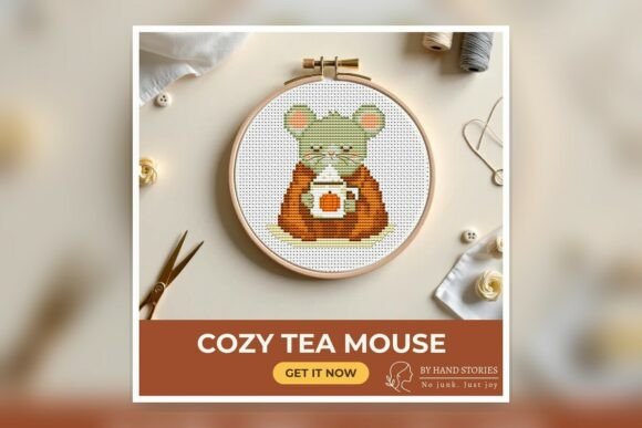 Cozy Tea Mouse Cross Stitch Pattern PDF