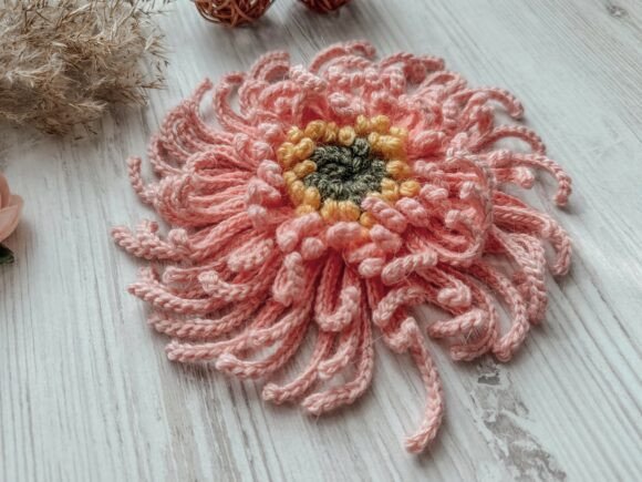Crochet Pattern Chrysanthemum Brooch PDF