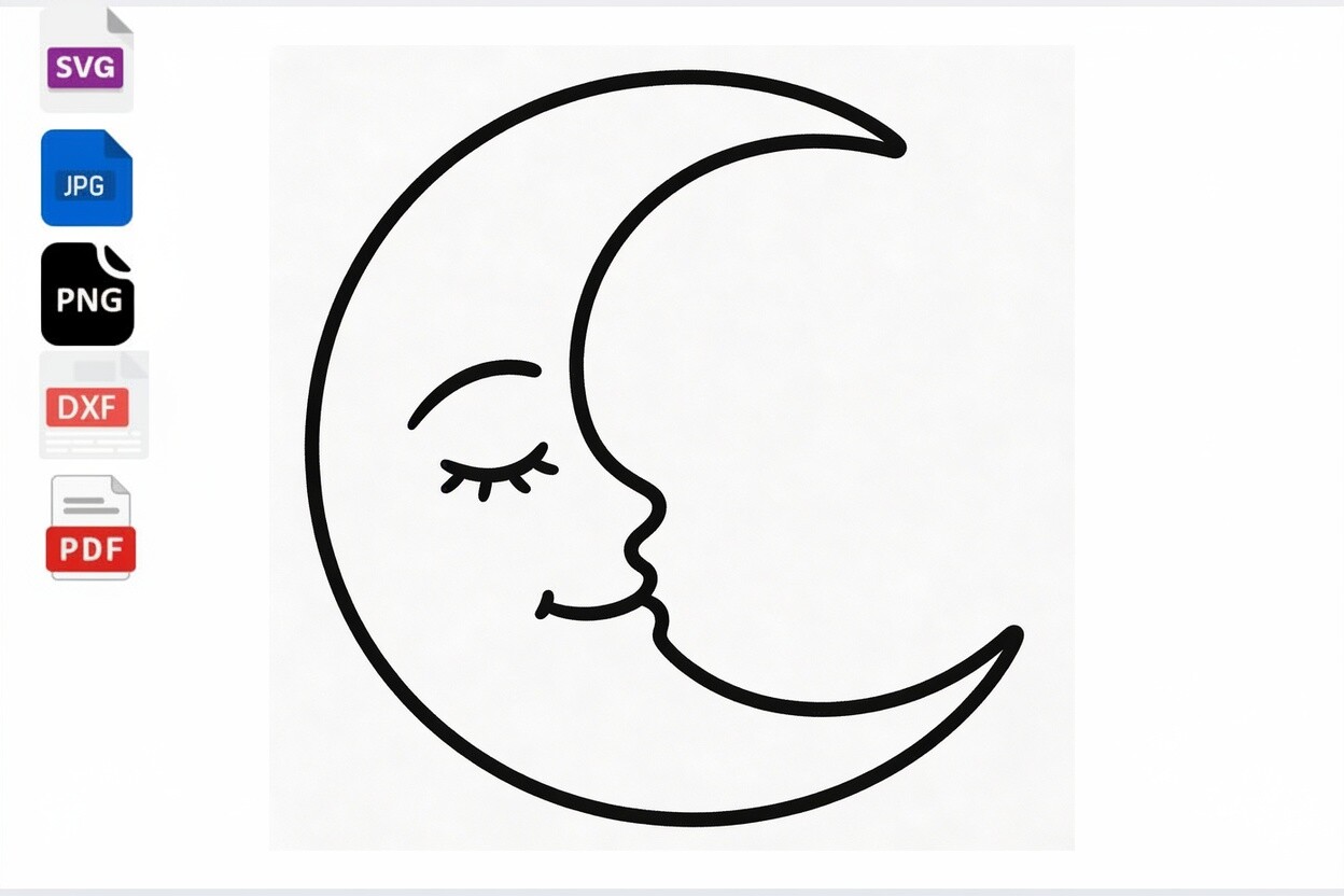Cute Crescent Moon Face SVG for Crafts