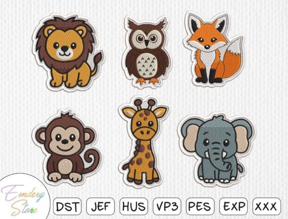 Cute Safari Animals Embroidery Bundle