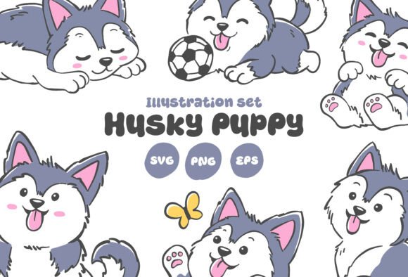 Cute Siberian husky puppy PNG set for sublimation tumbler mug shirt and tote bag Cricut crafts