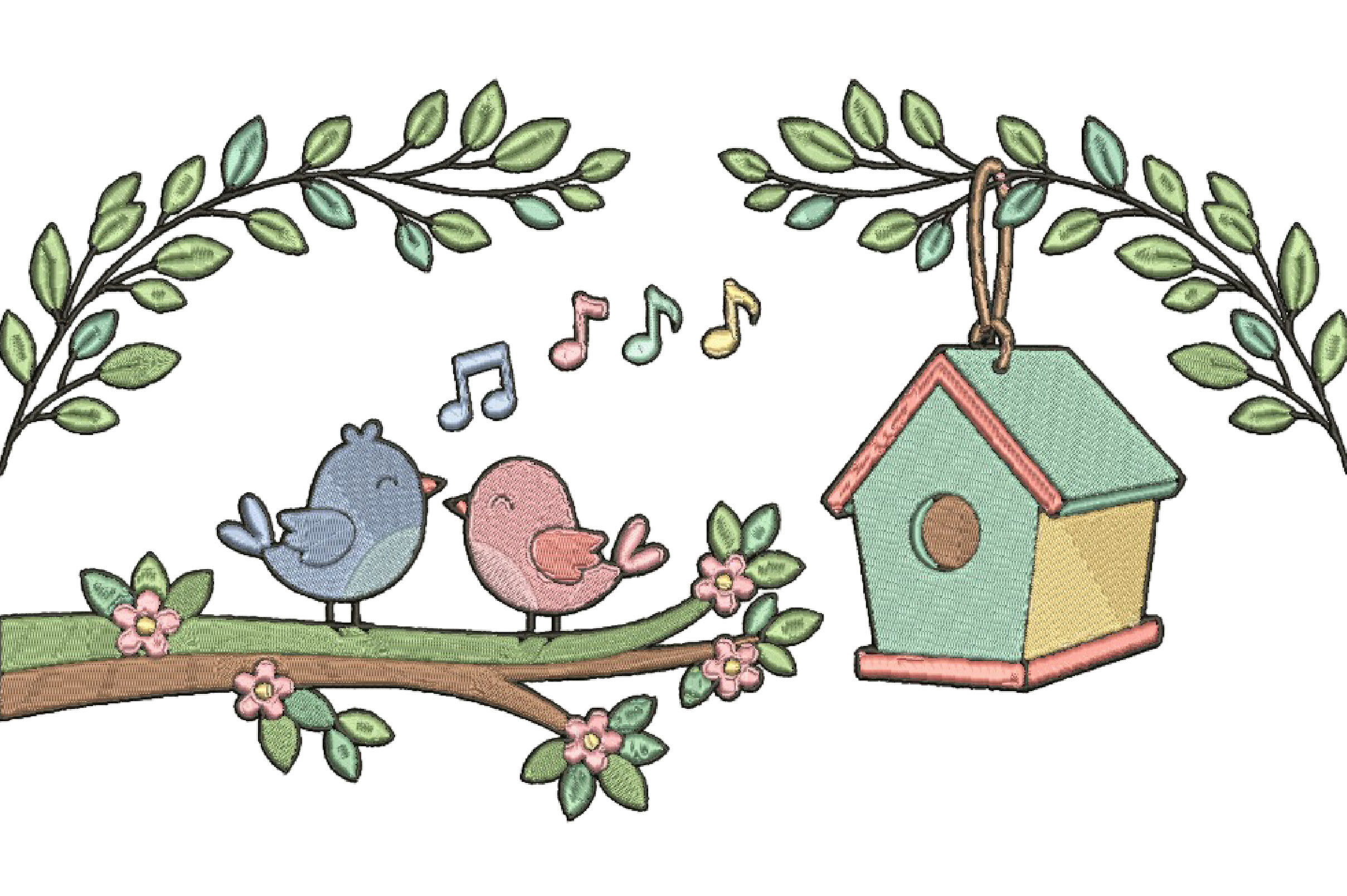 Cute Singing Birds Embroidery Design