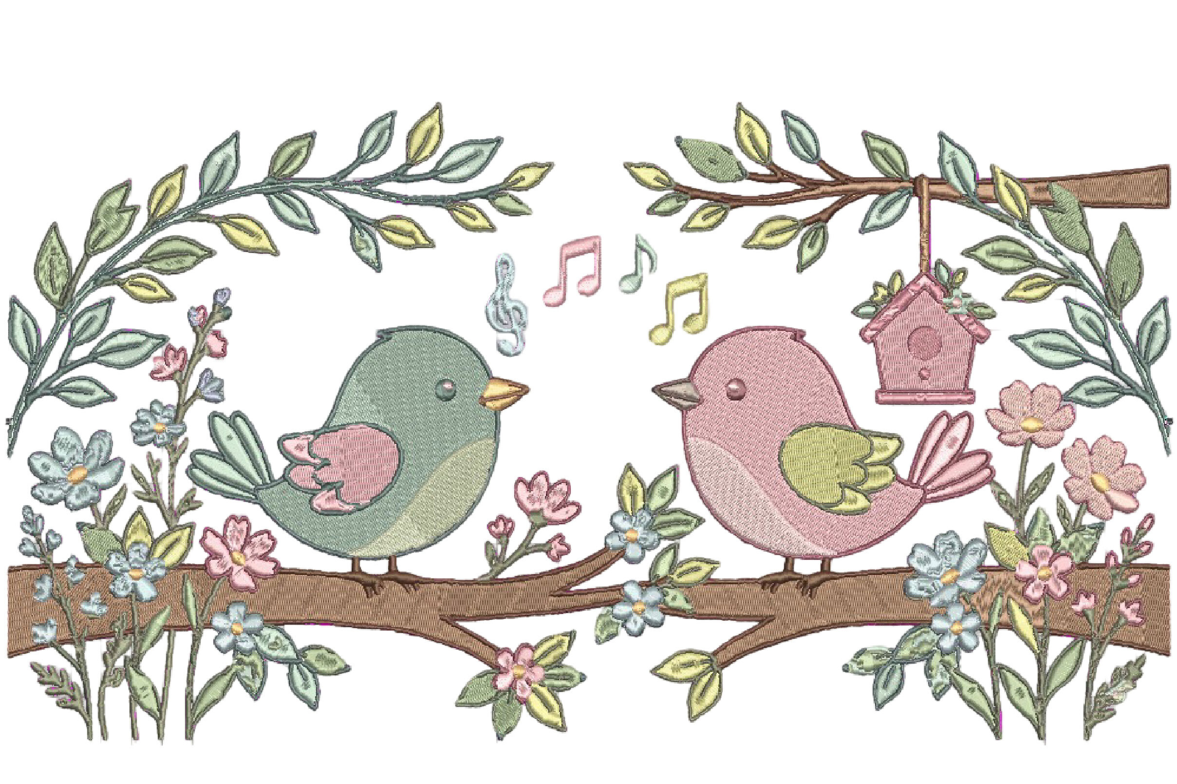 Cute Spring Birds Embroidery Design