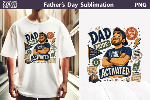 Dad Mode Activated Quote Afbeelding T-shirt Designs Door WatercolorColorDream