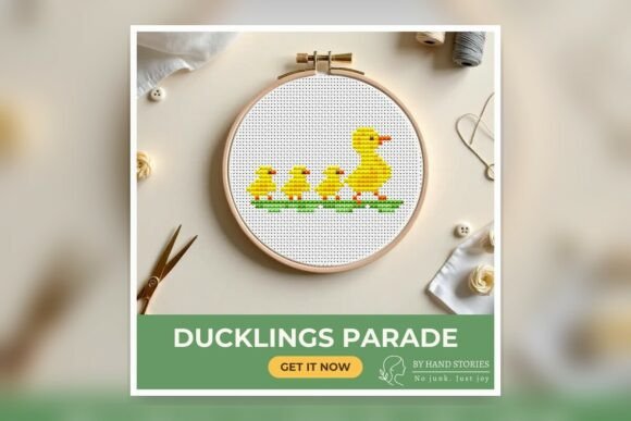Ducklings Parade Cross Stitch Pattern PD