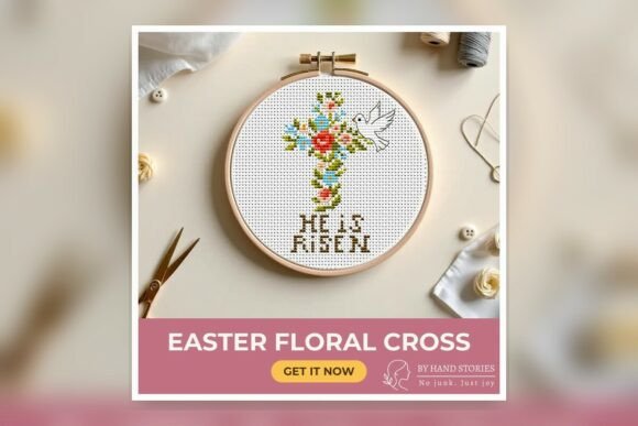 Easter Floral Cross Cross Stitch Pattern