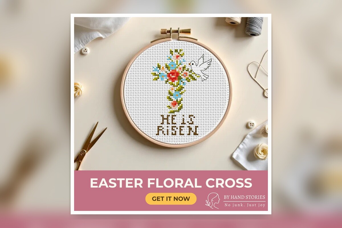 Easter Floral Cross Cross Stitch Pattern