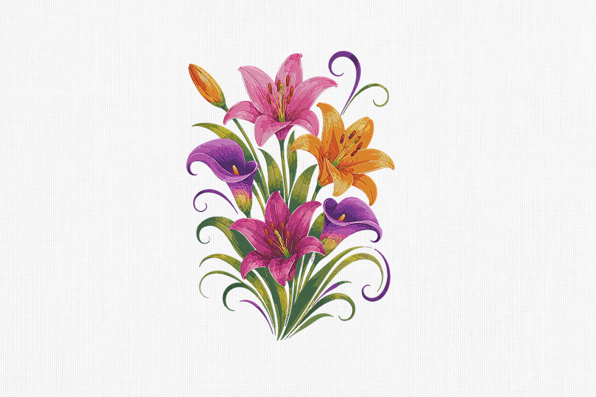 Elegant Lily Floral Embroidery Design