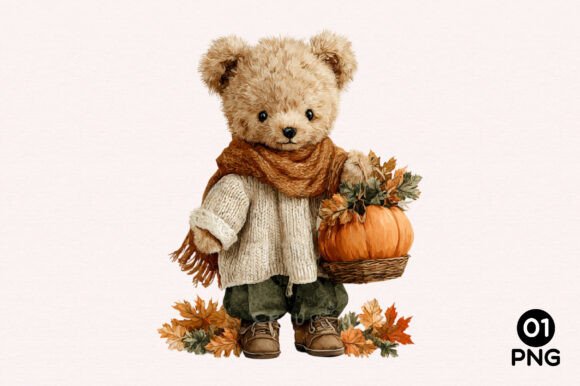 Fall Autumn Teddy Bear Clipart Grafik Druckbare Illustrationen Von Sublimation Design