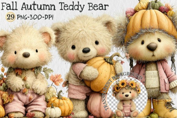 Fall Autumn Teddy Bear Clipart Graphic AI Illustrations By Rose Art