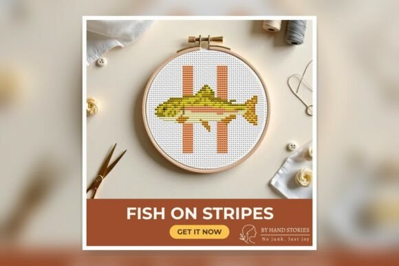 Fish on Stripes Cross Stitch Pattern PDF