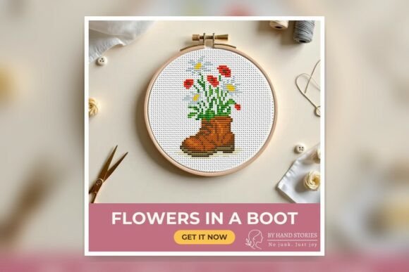 Flowers in a Boot Cross Stitch Pattern P