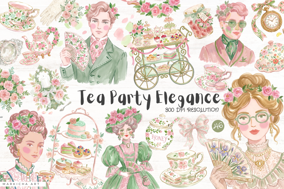 Garden Tea Party Elegance Clipart Graphic by Markicha Art · Creative ...