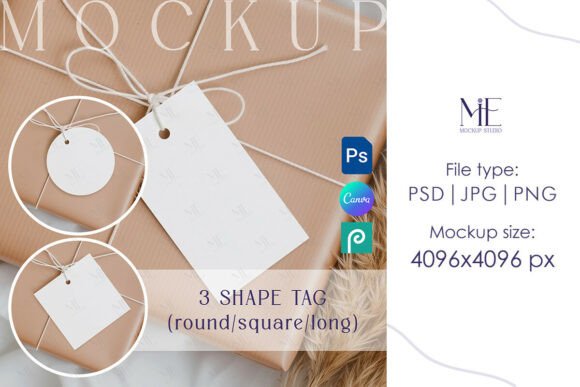 Gift Tag Mockup Bundle Round Square Long