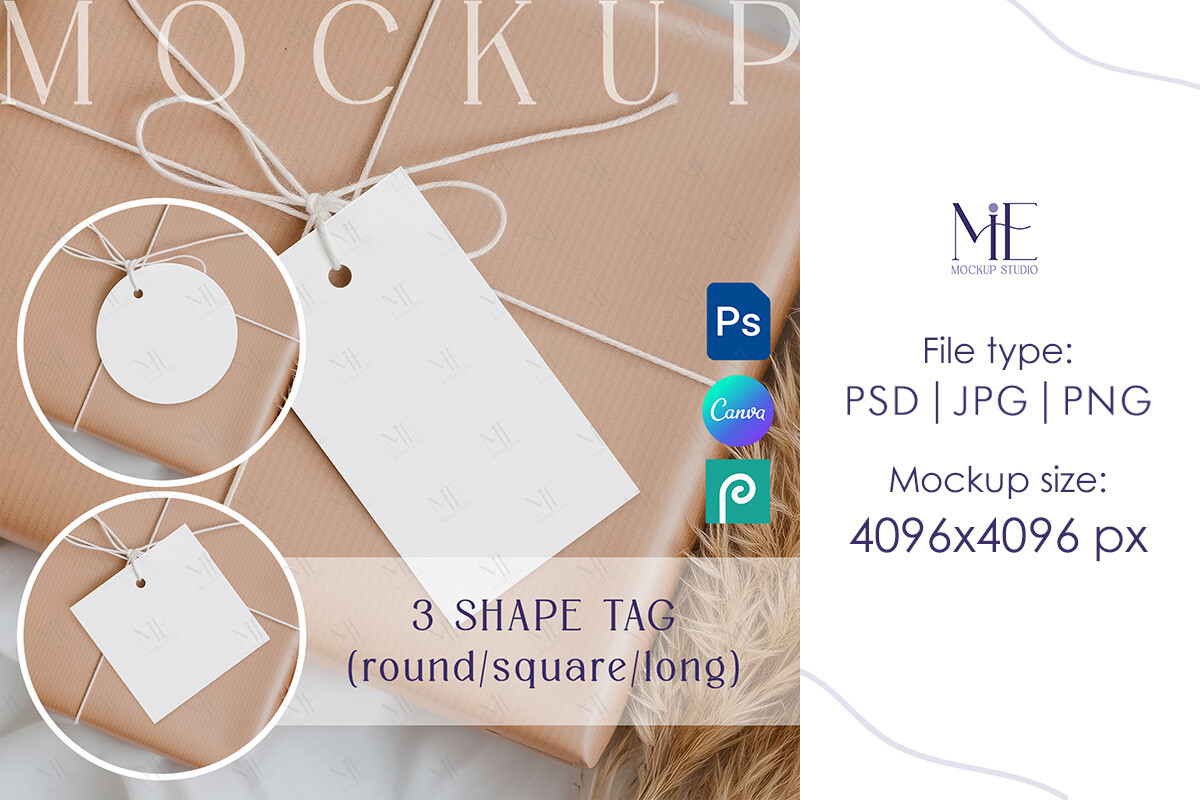 Gift Tag Mockup Bundle Round Square Long
