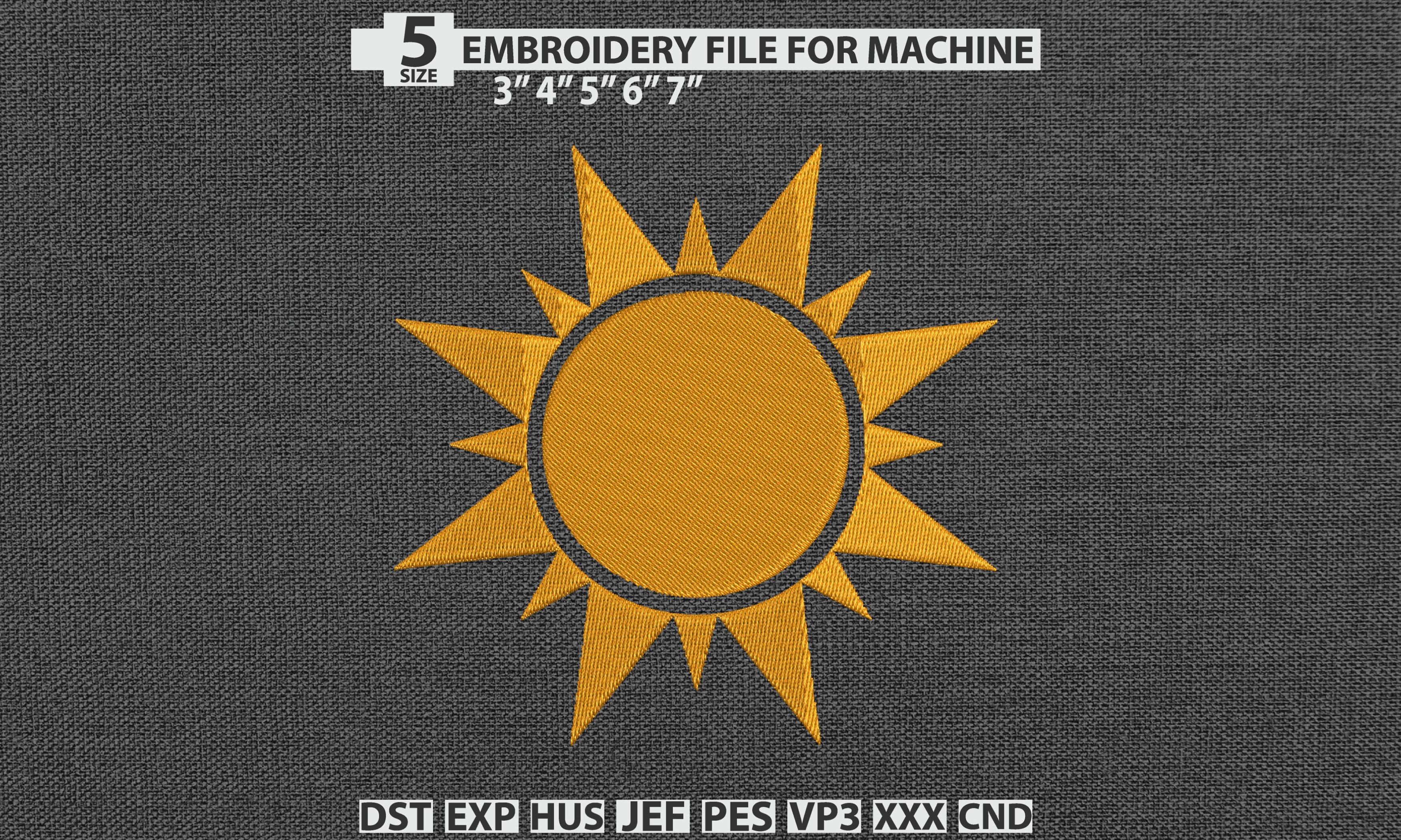 Golden Sunburst Sun DST PES Pattern