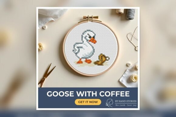 Goose with Coffee Cross Stitch Pattern P