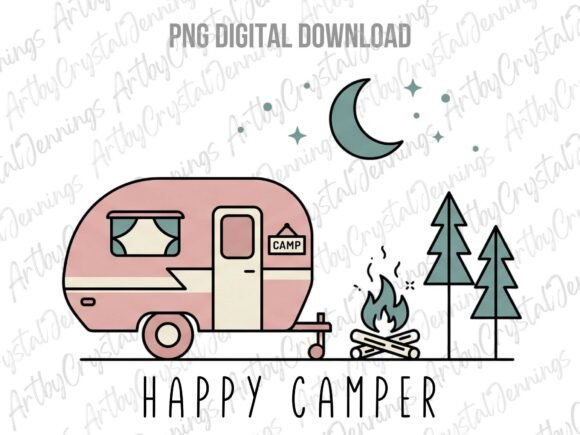 Happy Camper Vintage Caravan PNG