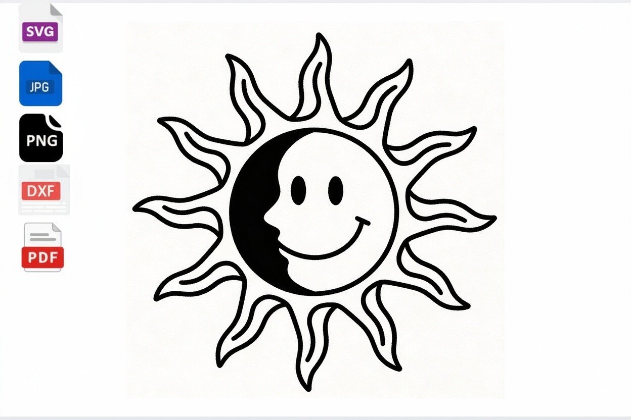 Happy Sun Moon Face SVG Clipart