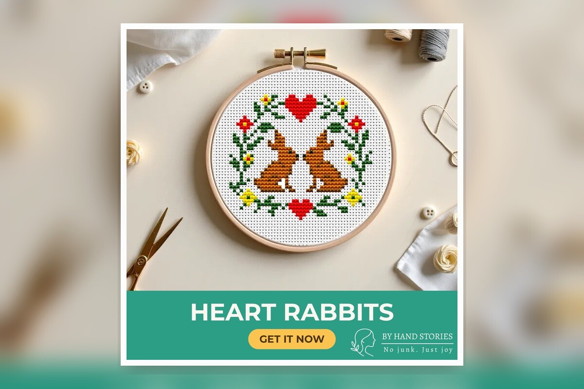 Heart Rabbits Cross Stitch Pattern PDF
