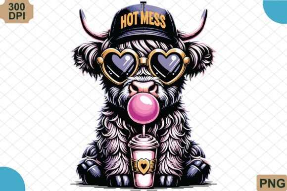 Hot Mess Highland Cow Coffee Cup PNG