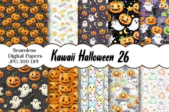 Kawaii Halloween Patterns Digital Paper