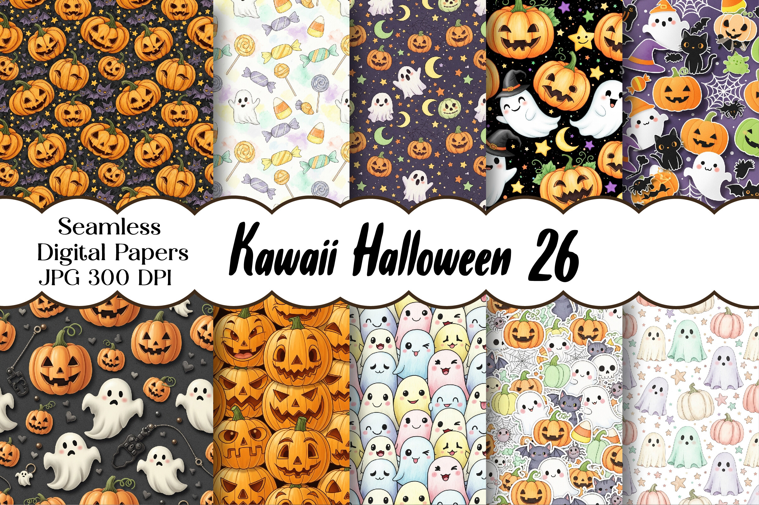 Kawaii Halloween Patterns Digital Paper