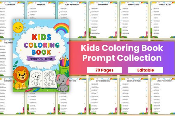 Kids Coloring Book Prompt Collection Graphic KDP Interiors By CreativeMela Studio